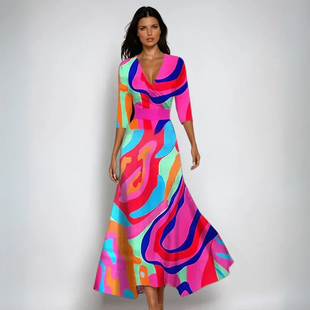 CAMILLA – Vestido maxi floral con escote en V y silueta fluida