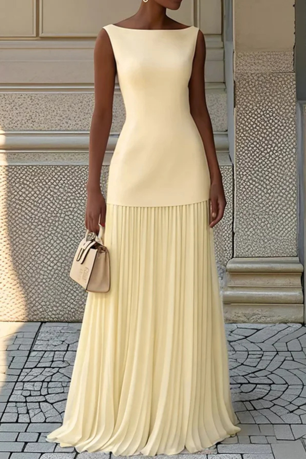 Eline – Vestido maxi elegante plisado para mujer