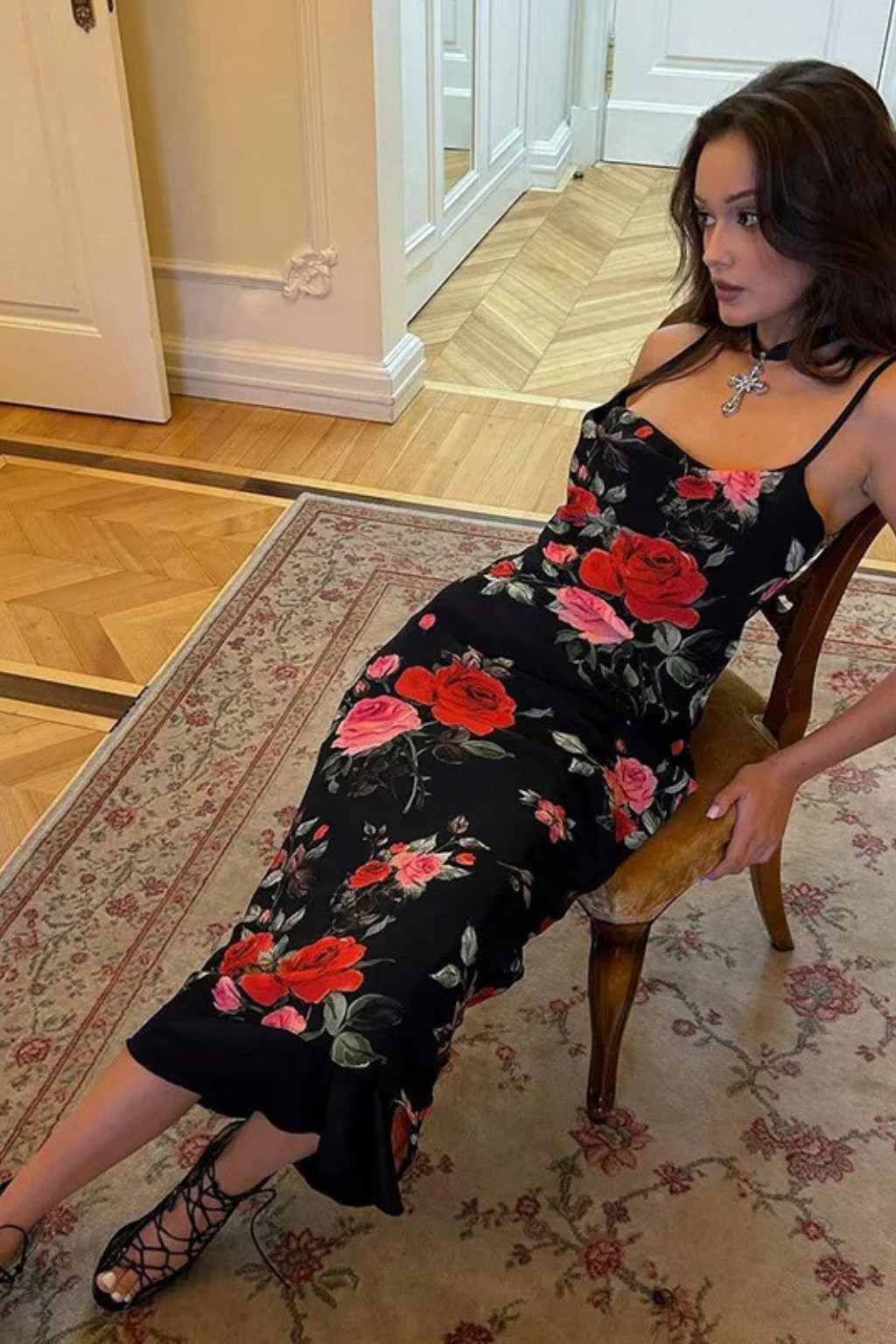 SOLÈNE – Vestido maxi floral con tirantes finos para mujer
