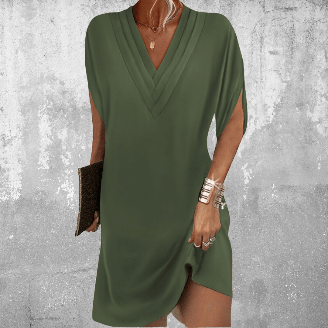 Vestido elegante con escote en V y diseño que estiliza la cintura – LAURELLE