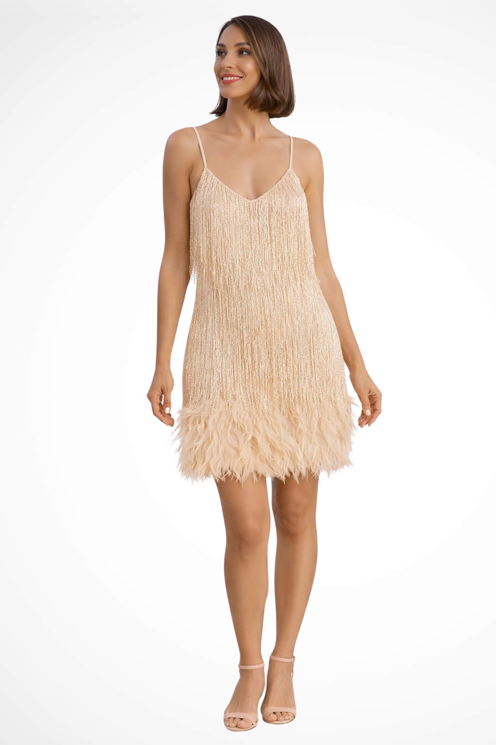 LARISSA – Vestido cóctel sin mangas con detalle de flecos