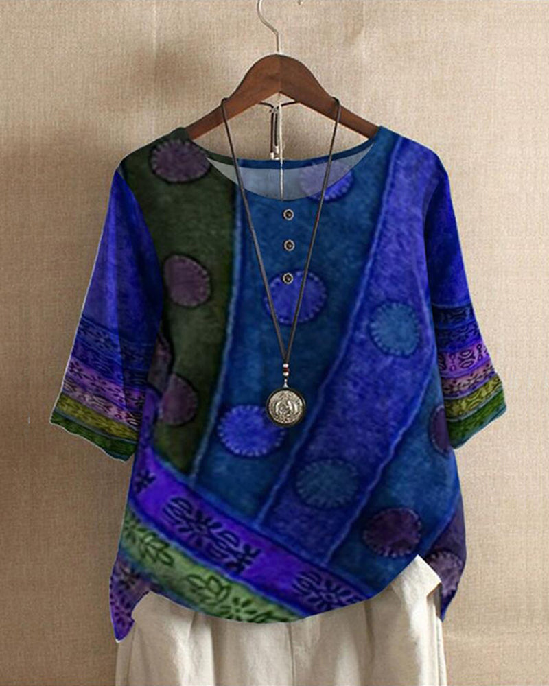 MYLA – Blusa de mujer con estampado bohemio de inspiración retro