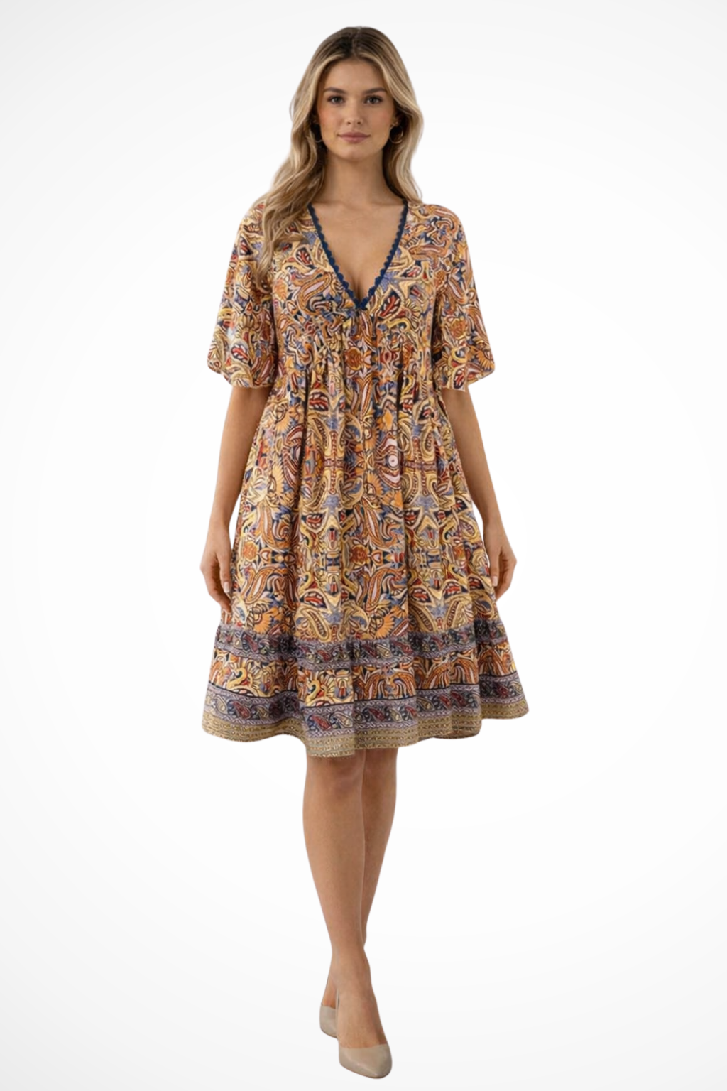 Rosalina – Vestido midi bohemio con escote en V para mujer