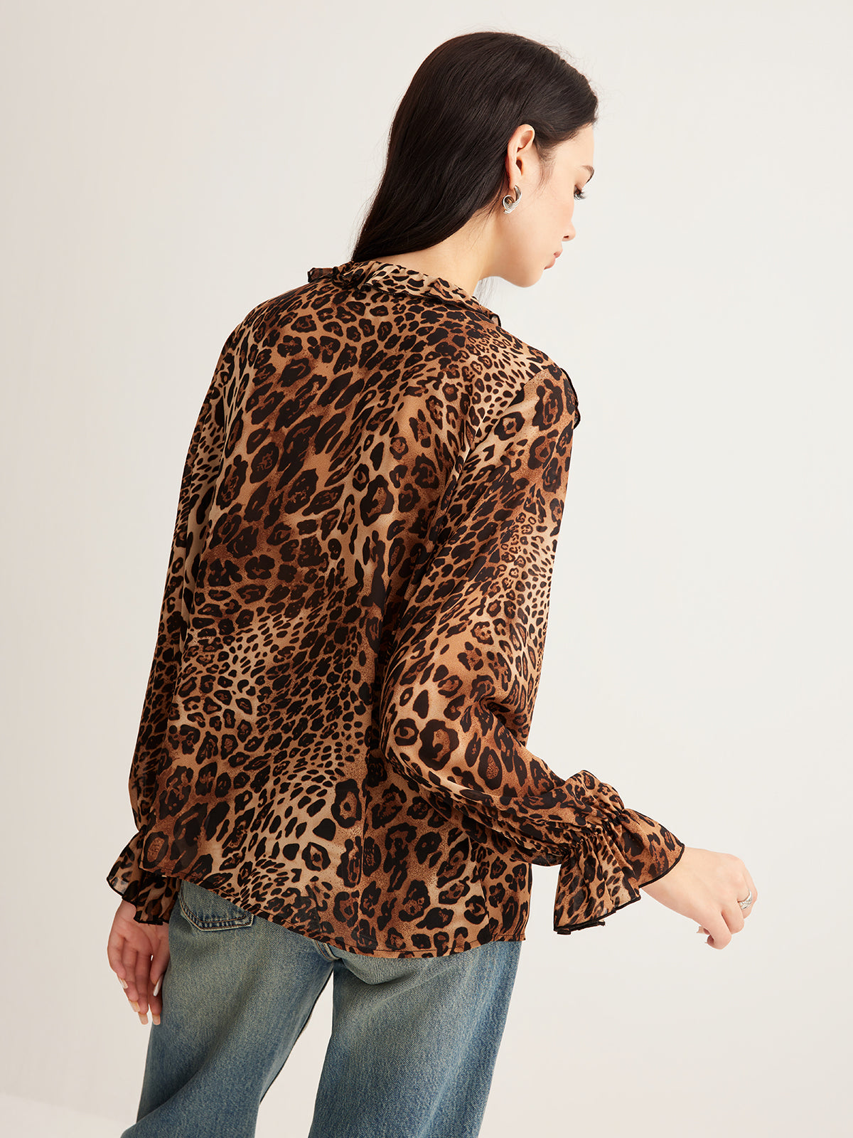 Selva – Blusa con estampado de leopardo y volantes para mujer