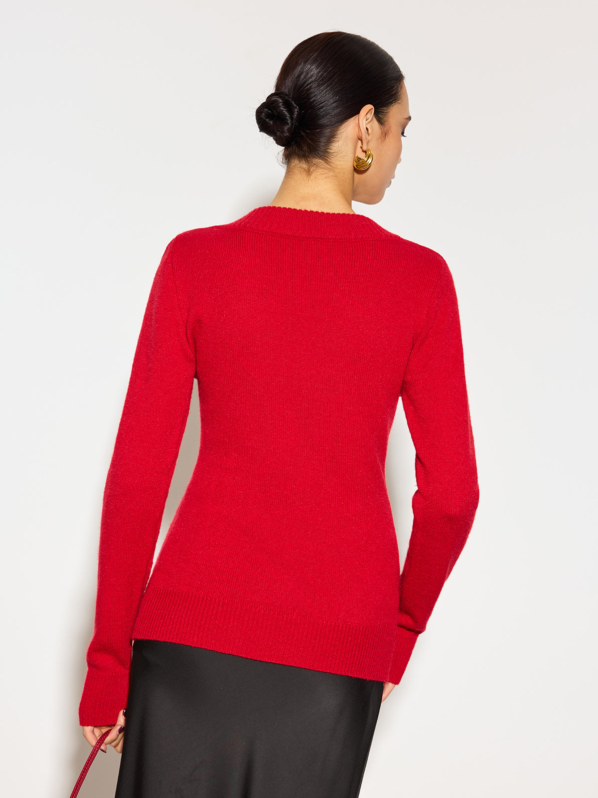 Florencia – Top de punto ceñido con escote en V y flores 3D para mujer