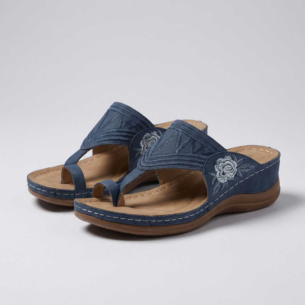 FLORA – Sandalias ortopédicas con cuña y bordado floral para mujer