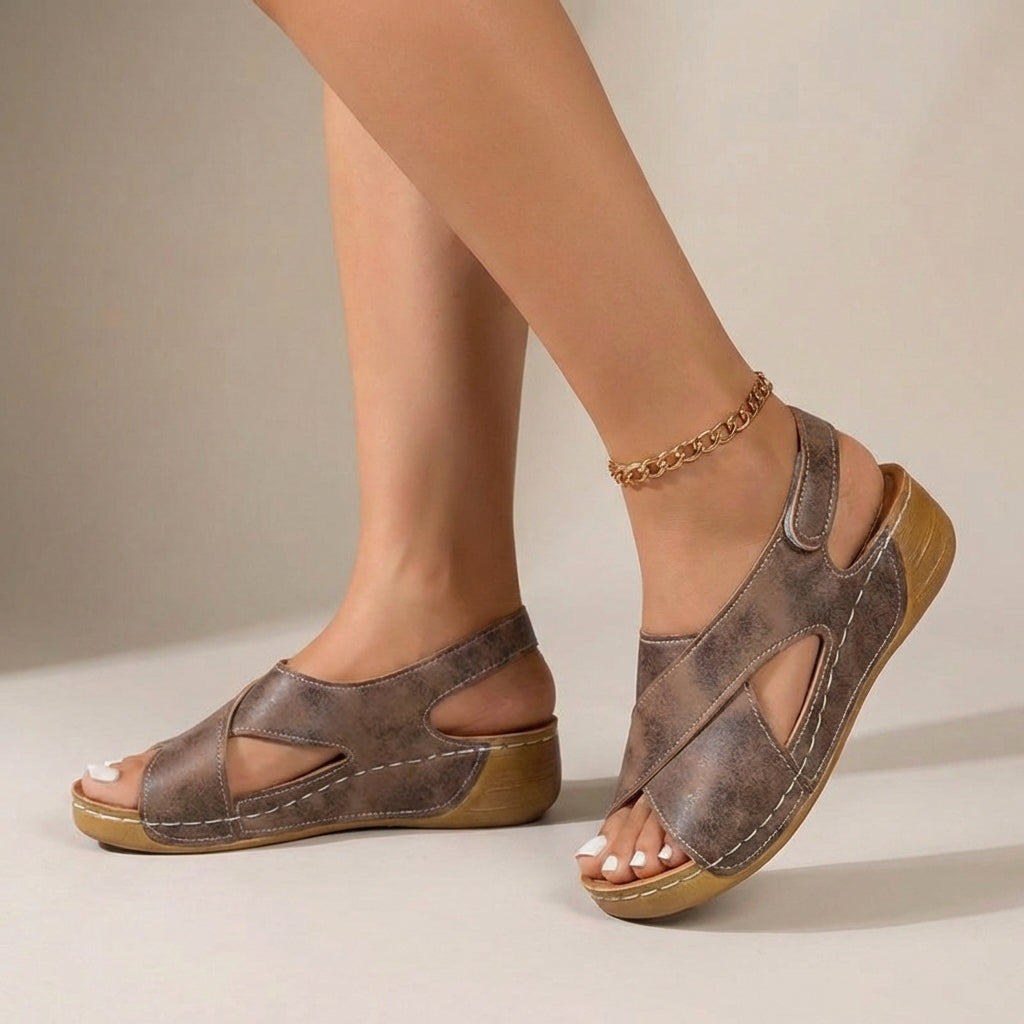 MARBELLA – Sandalias ortopédicas de cuña con tiras cruzadas para mujer