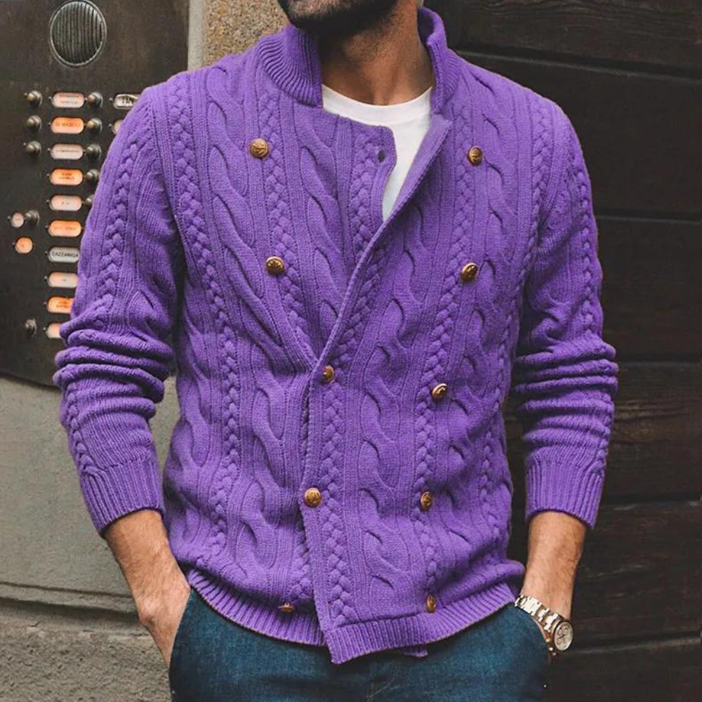 OLIVER - Cárdigan de punto trenzado para hombre con puños de canalé
