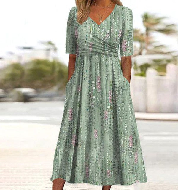 Floriane – Vestido midi floral bohemio en corte A para mujer