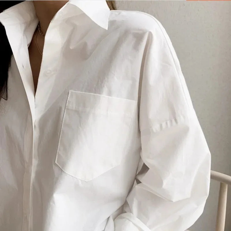 Selvyn – Blusa oversized de botones y manga larga para mujer