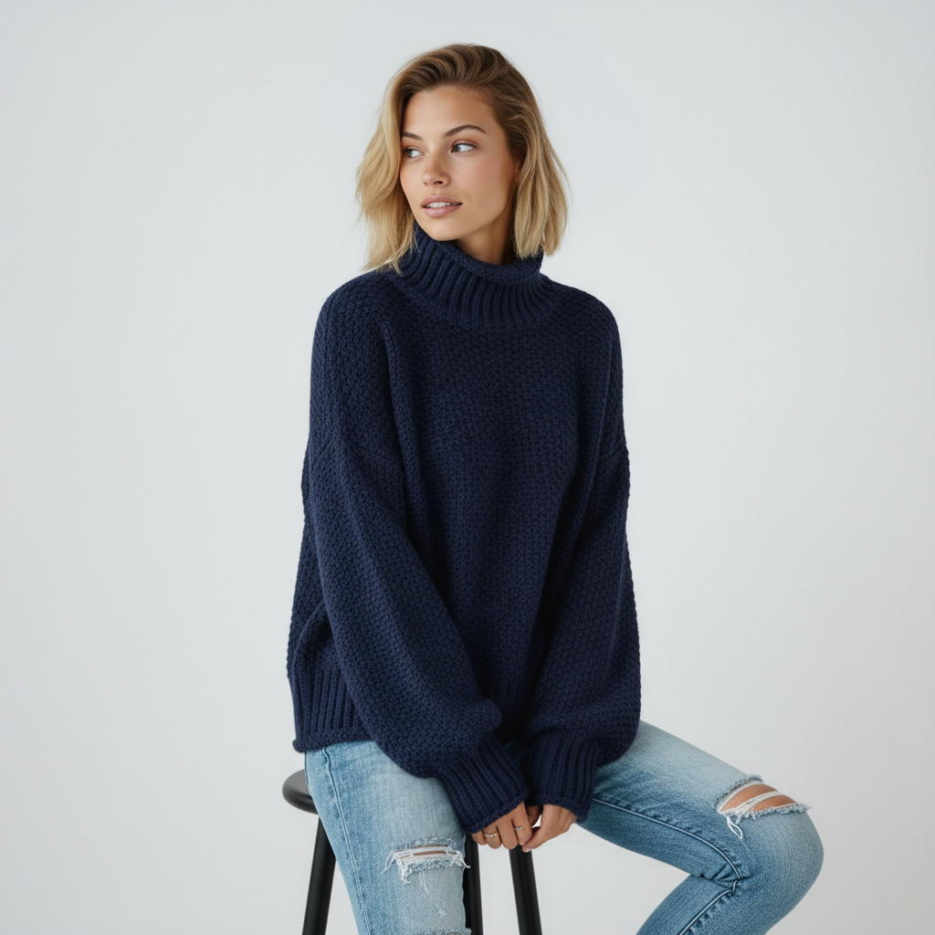 Jersey de mujer de punto con cuello alto y manga larga – EVYNA