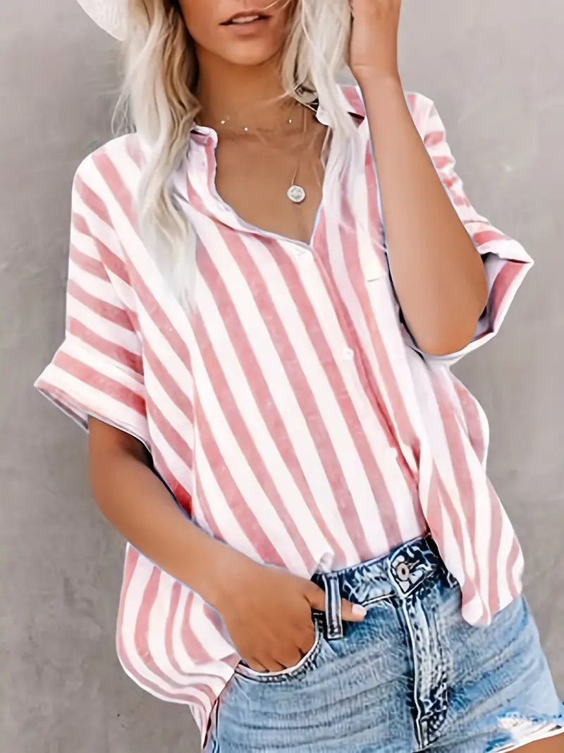 Blusa de mujer a rayas con mangas cortas y corte holgado – GABRIELA