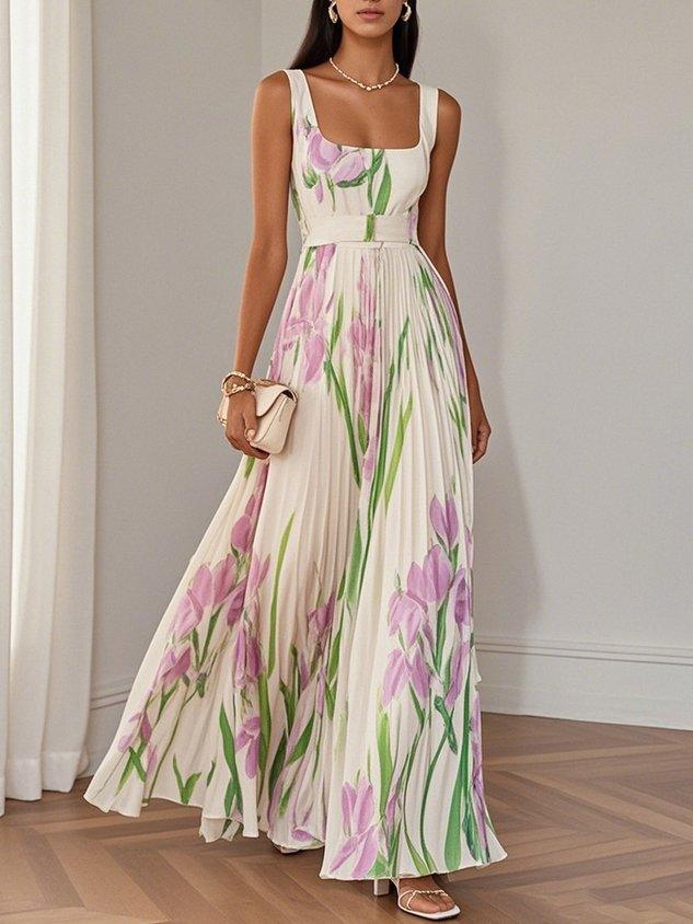 Almara – Vestido bohemio floral fluido en corte A para mujer