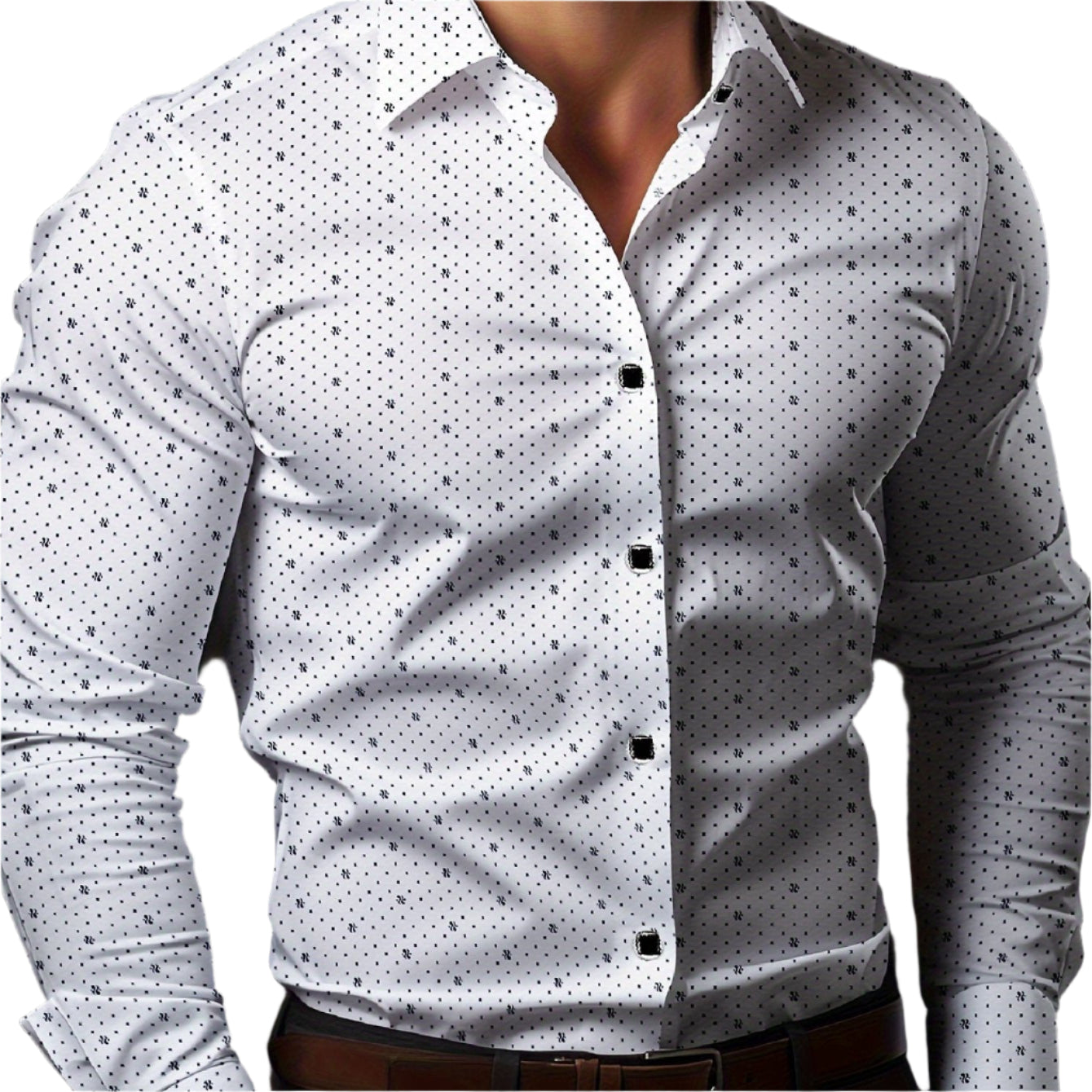 Armand – Camisa de hombre slim fit con mangas largas y microdibujo