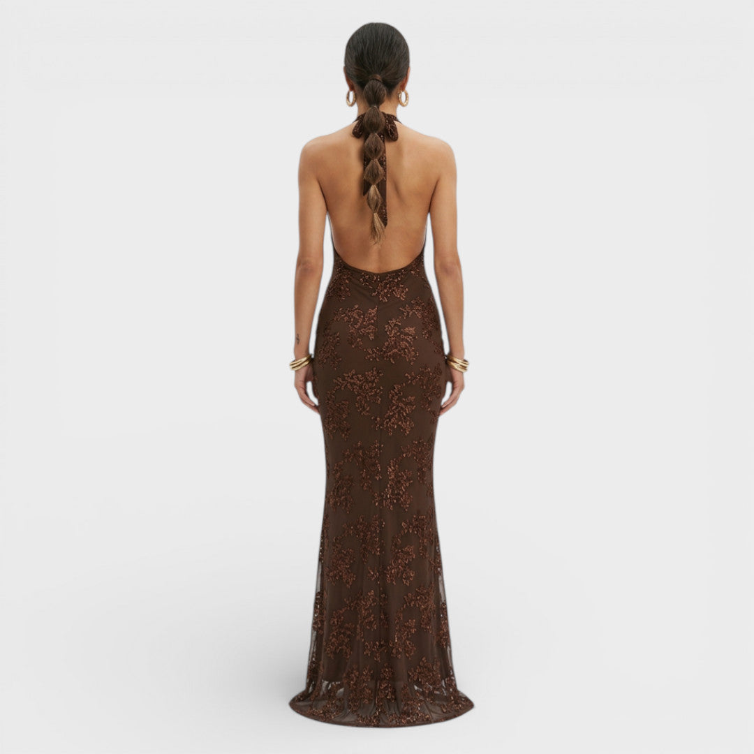 AURORA – Vestido largo de fiesta halter con encaje