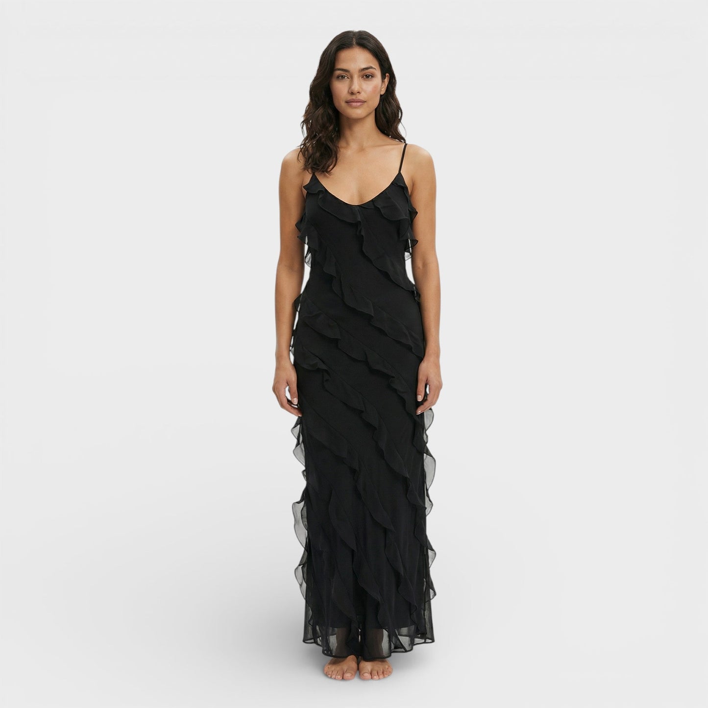 VALERIA – Vestido elegante con volantes para invitada