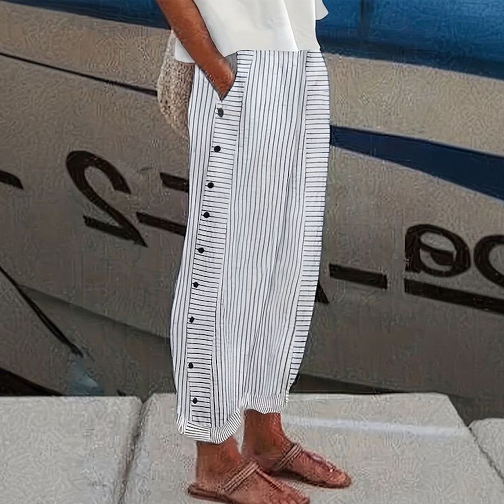 Pantalón de algodón con rayas y cintura elástica – MARIETTA