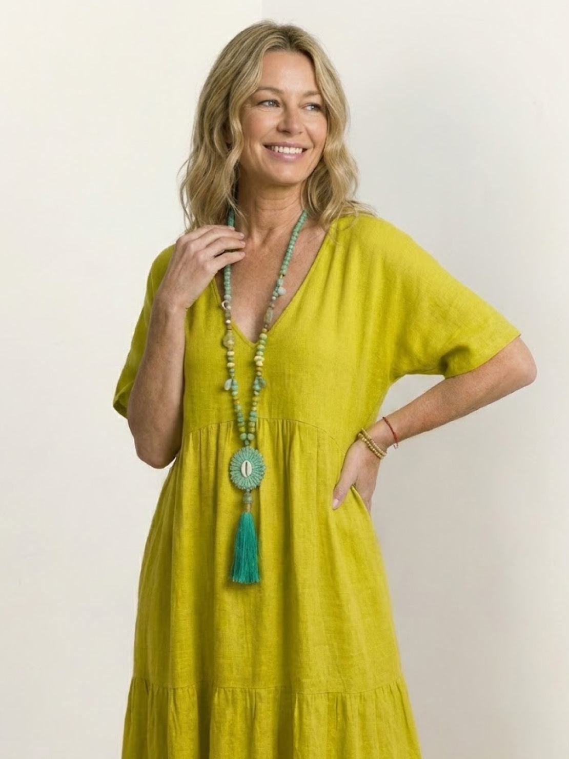 Althea – Vestido largo bohemio con escote en V y capas para mujer