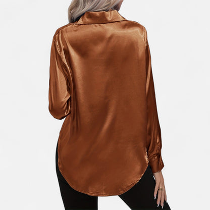 Dorevelle – Camisa satén para mujer con cuello clásico
