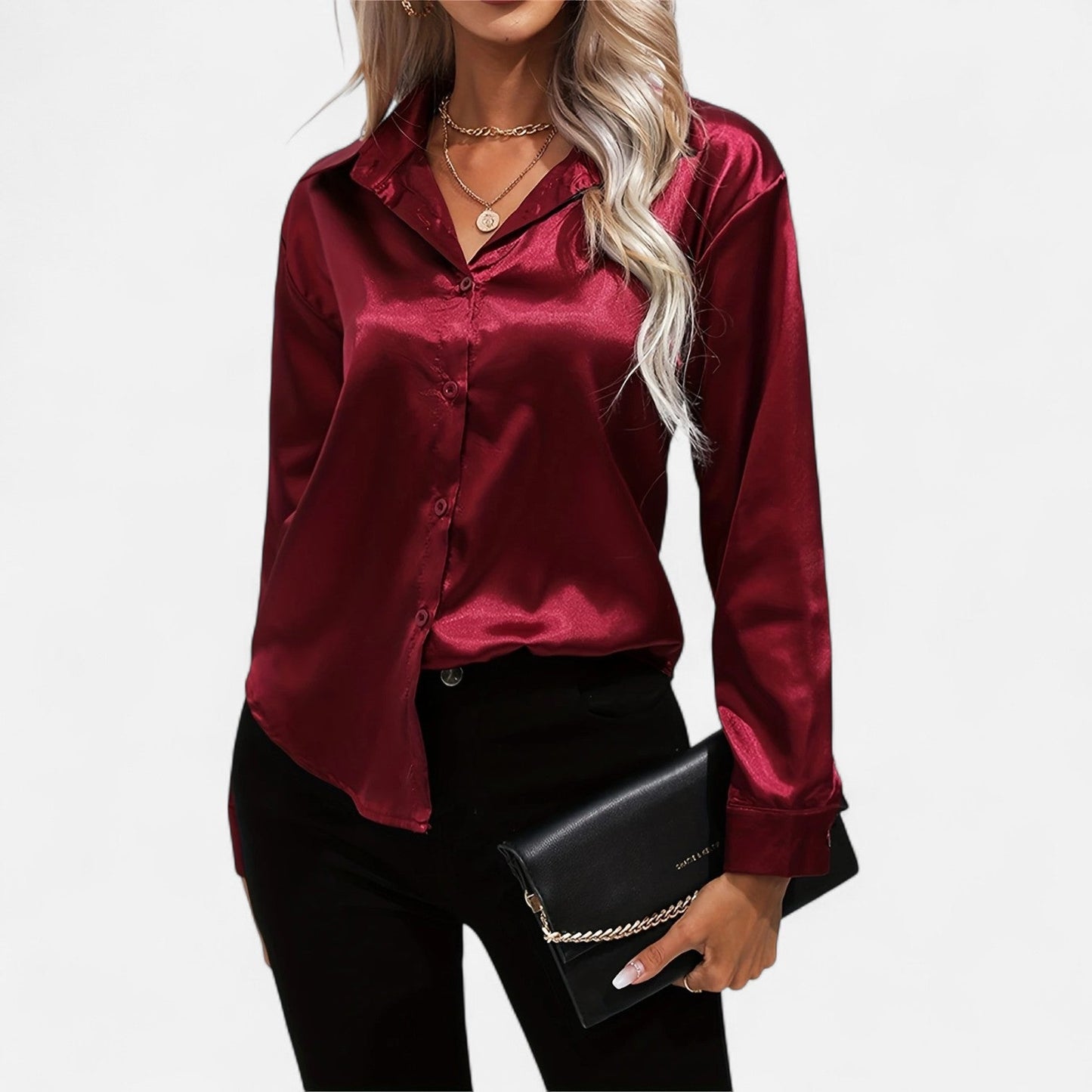 Dorevelle – Camisa satén para mujer con cuello clásico