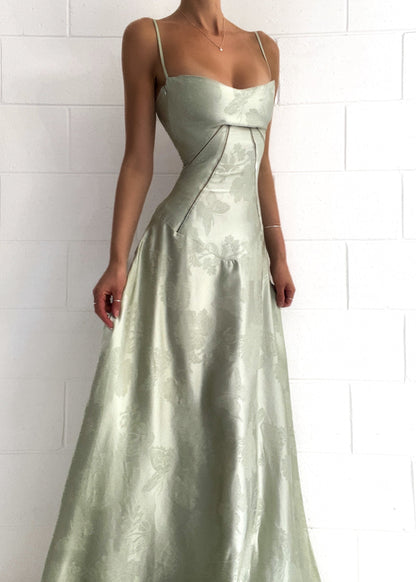 AMARANTE – Vestido maxi satinado de tirantes finos con corte en A