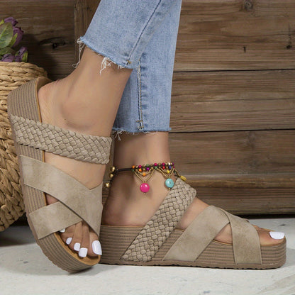 Sandalias cómodas y ligeras con elegante diseño de cuña de corcho para mujer – LIA SEREPHINA