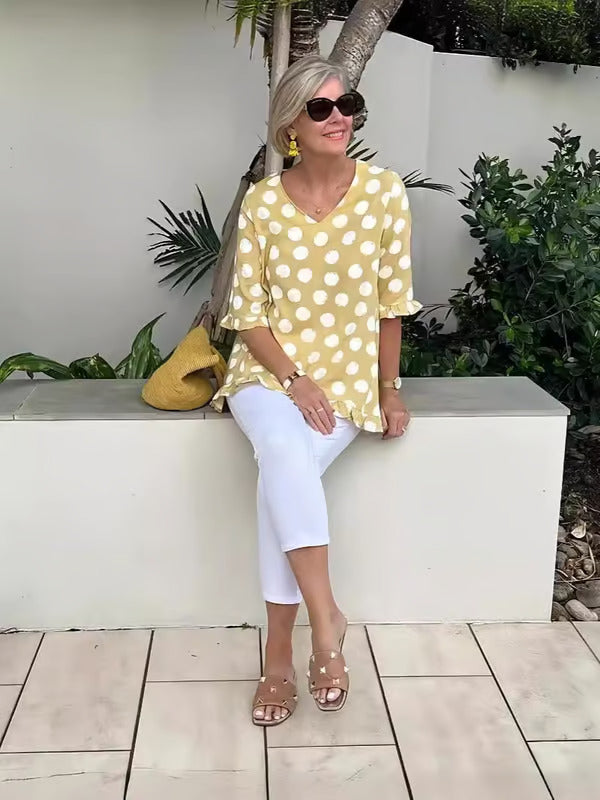 Blusa con puntos escote en V para mujer – LIVIA