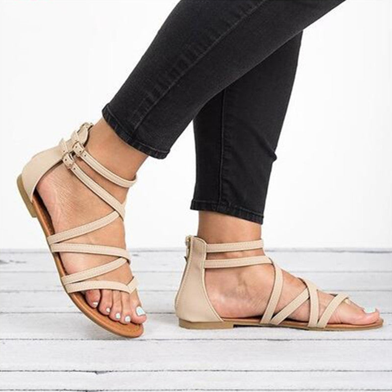 Elianor - Sandalias Planas de Moda con Correas Cruzadas y Estilo Simple De Verano para Mujer