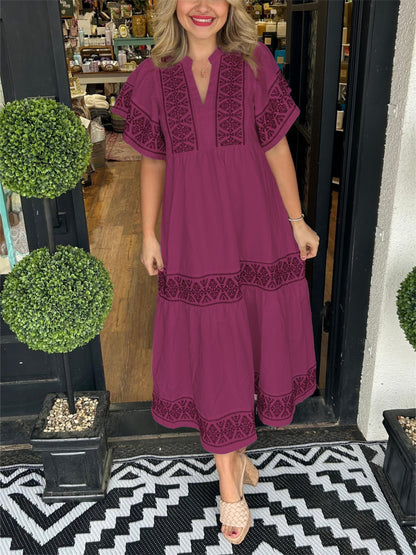 CELESTE – Vestido midi veraniego con escote en V y estilo bohemio para mujer