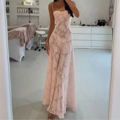 AMARANTE – Vestido maxi satinado de tirantes finos con corte en A