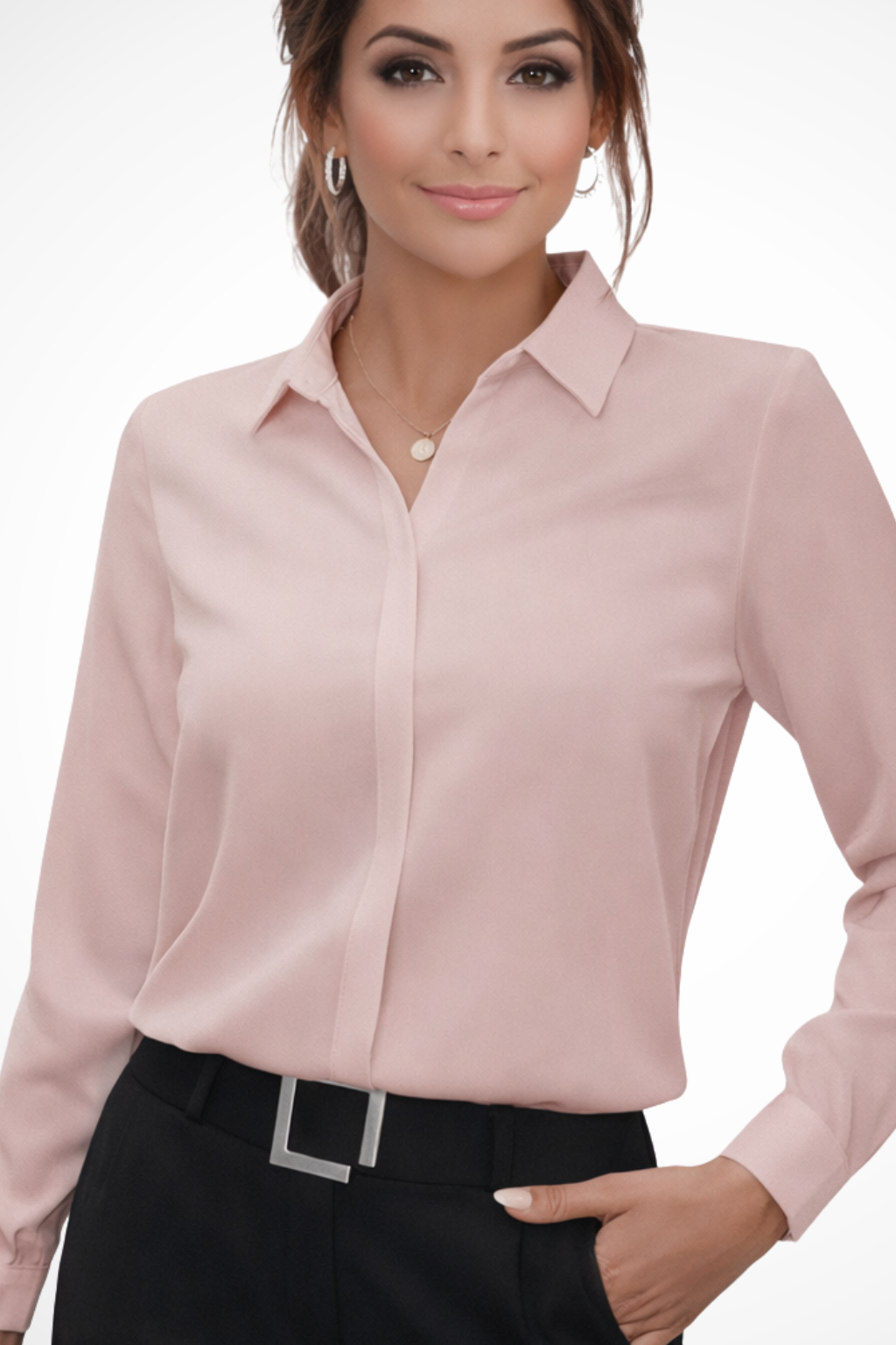 Luna – Blusa de manga larga entallada con cuello clásico para mujer