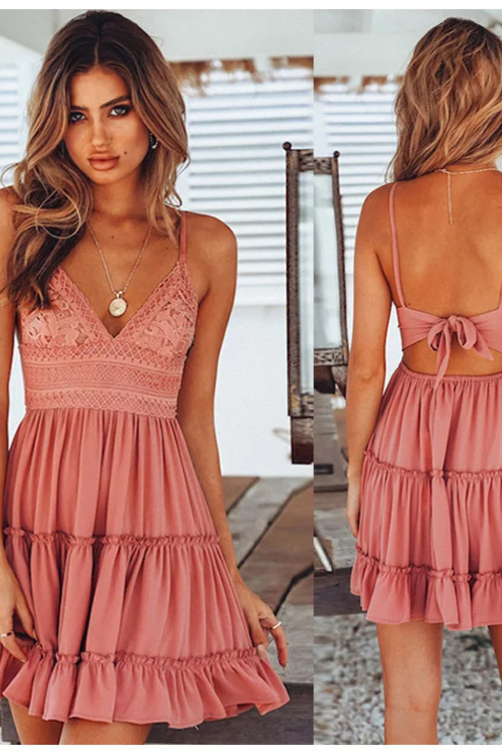 Freja – Vestido midi de encaje con tirantes finos y espalda descubierta para mujer