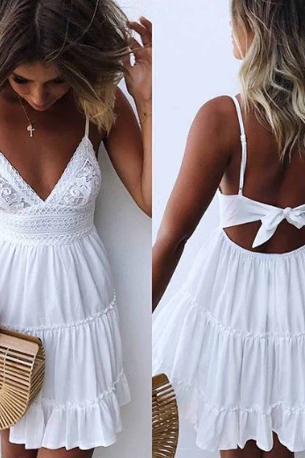 Freja – Vestido midi de encaje con tirantes finos y espalda descubierta para mujer
