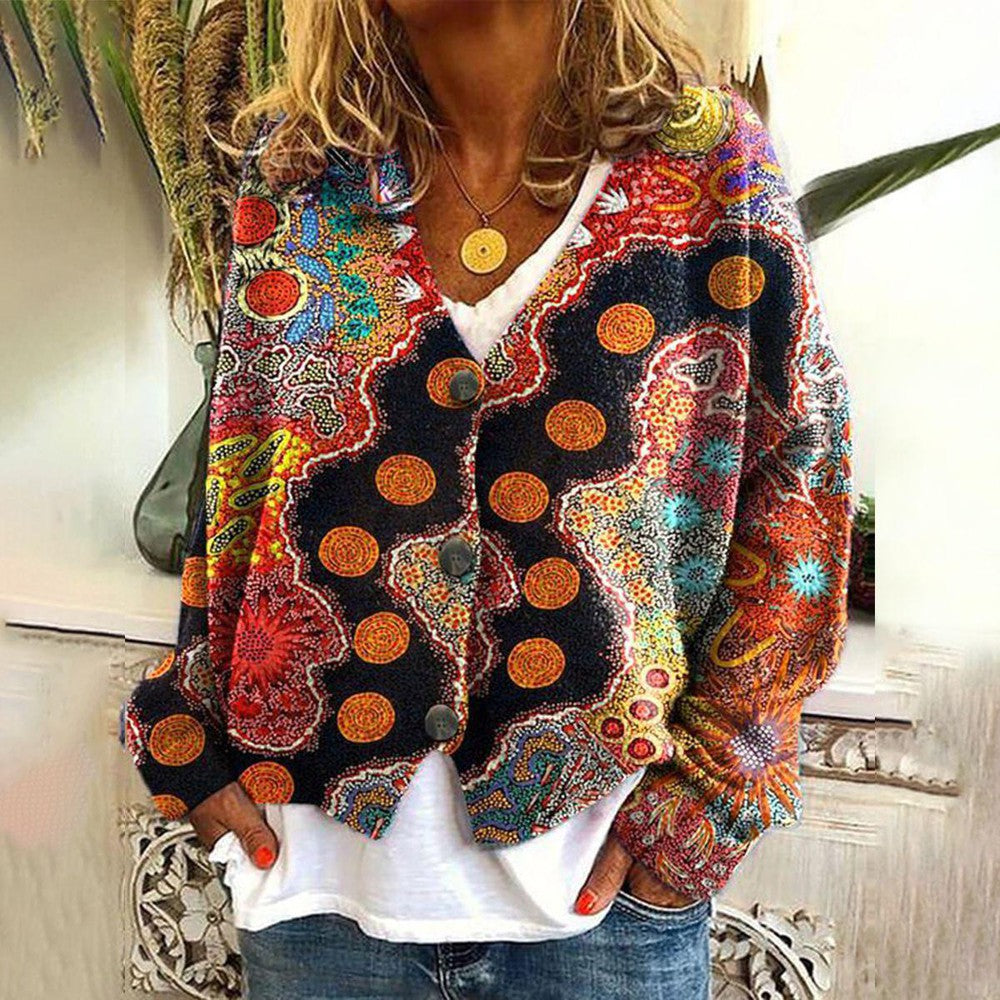 Jersey de punto bohemio con estampado colorido – MIRABELLE