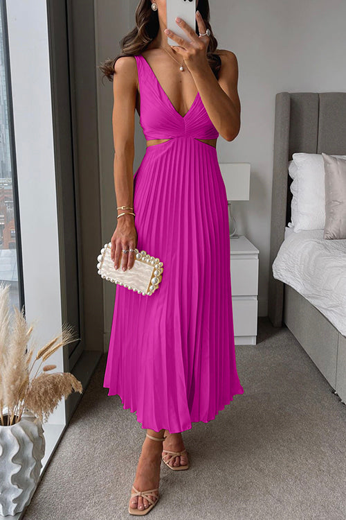 Vestido midi con escote en V y falda plisada para invitada de boda – CLAIRE ÉCLAT