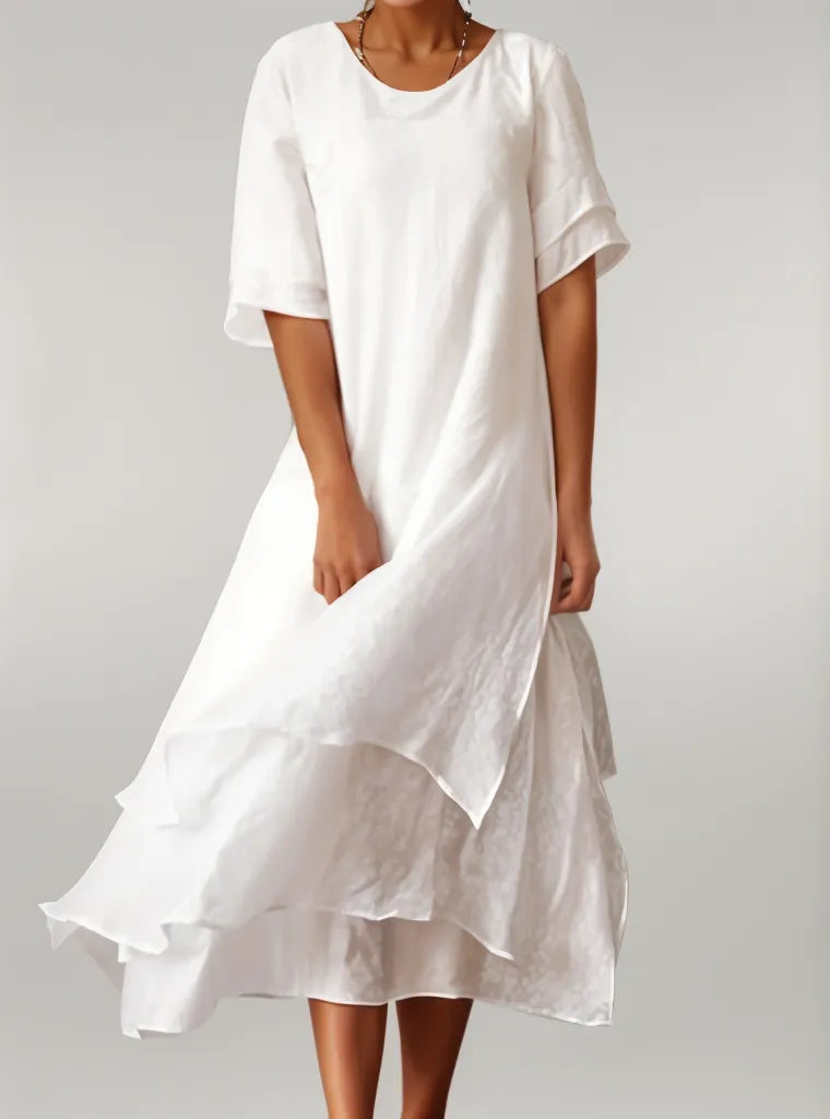 Vestido largo elegante de algodón con escote en V – ELOVIA