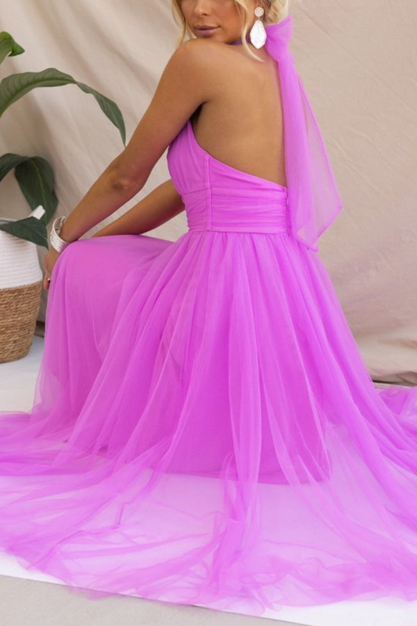 Vestido midi con escote halter y falda voluminosa – Lirenza
