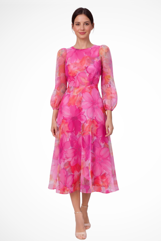 MARCELLA – Vestido midi de invitada con estampado floral y mangas largas
