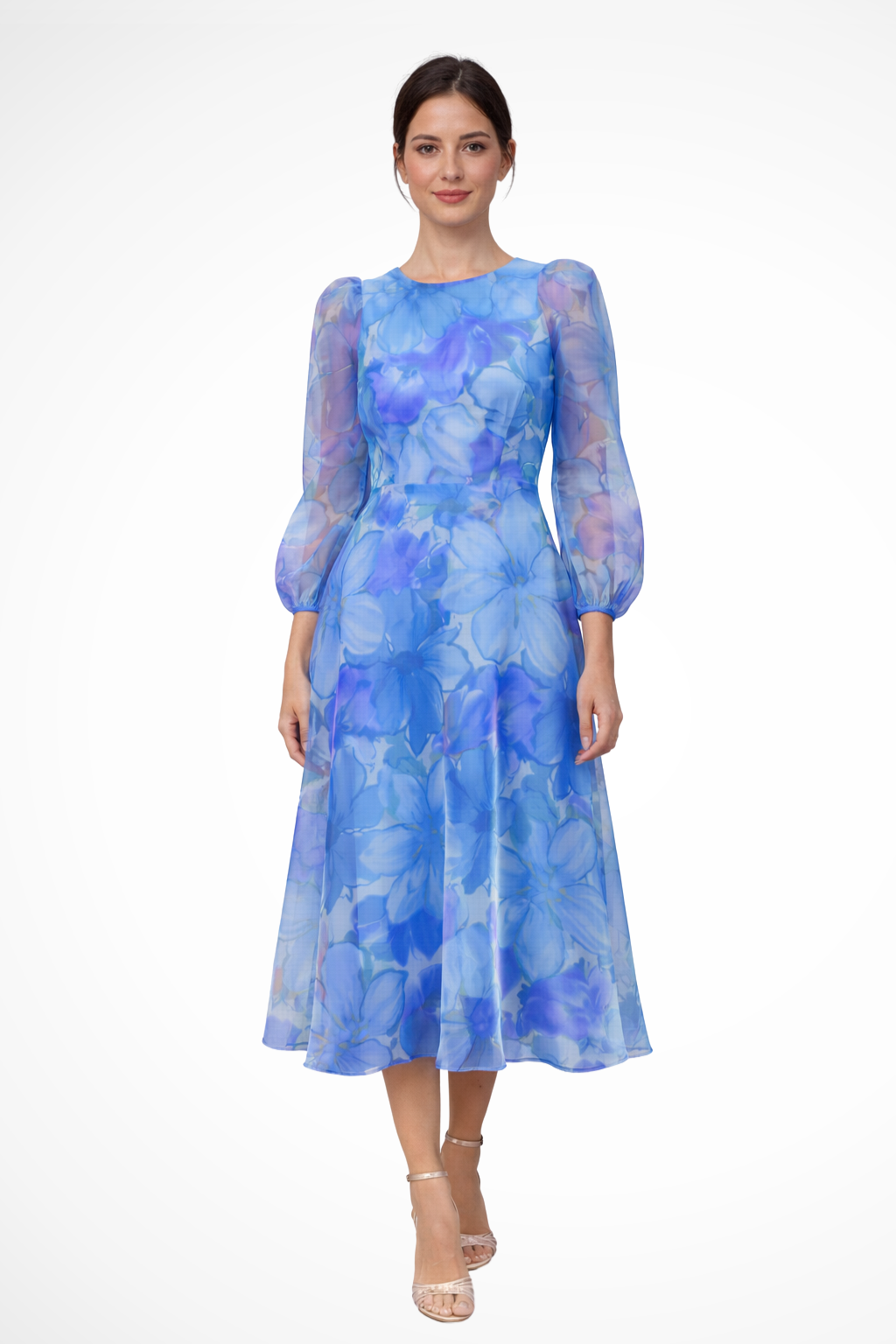 MARCELLA – Vestido midi de invitada con estampado floral y mangas largas