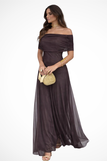 Charlotte – Vestido maxi formal de gasa con escote off-shoulder para mujer