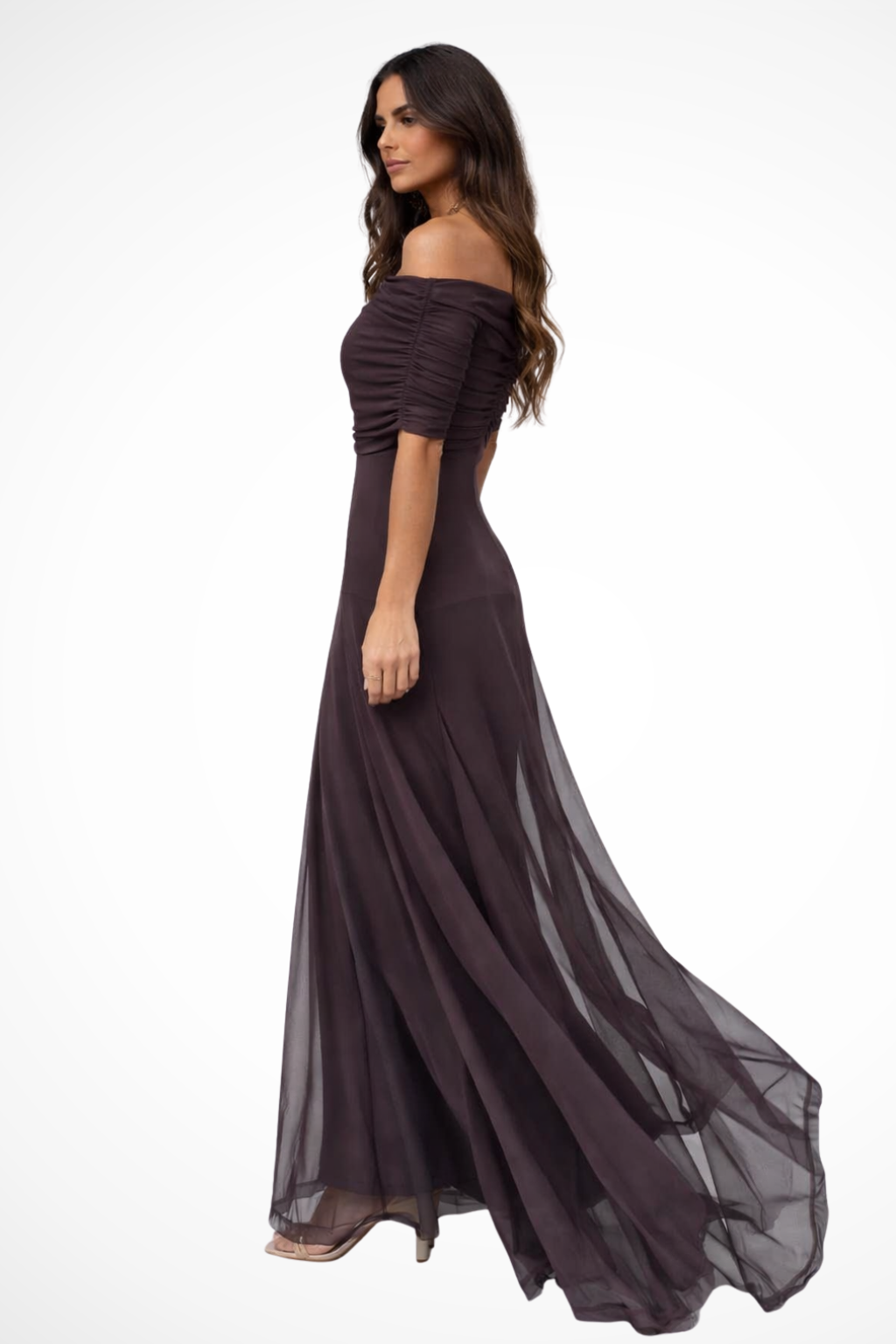 Charlotte – Vestido maxi formal de gasa con escote off-shoulder para mujer