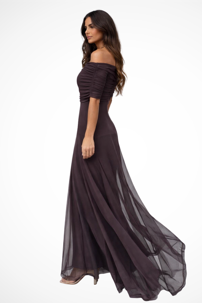 Charlotte – Vestido maxi formal de gasa con escote off-shoulder para mujer