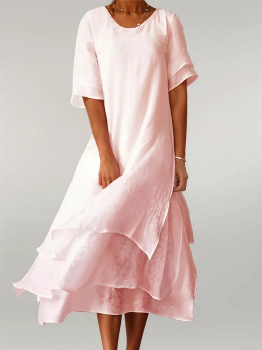 Vestido largo elegante de algodón con escote en V – ELOVIA