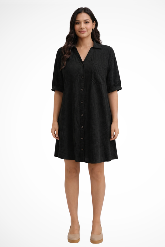 Rosalind – Vestido midi tipo camisa con manga corta para mujer