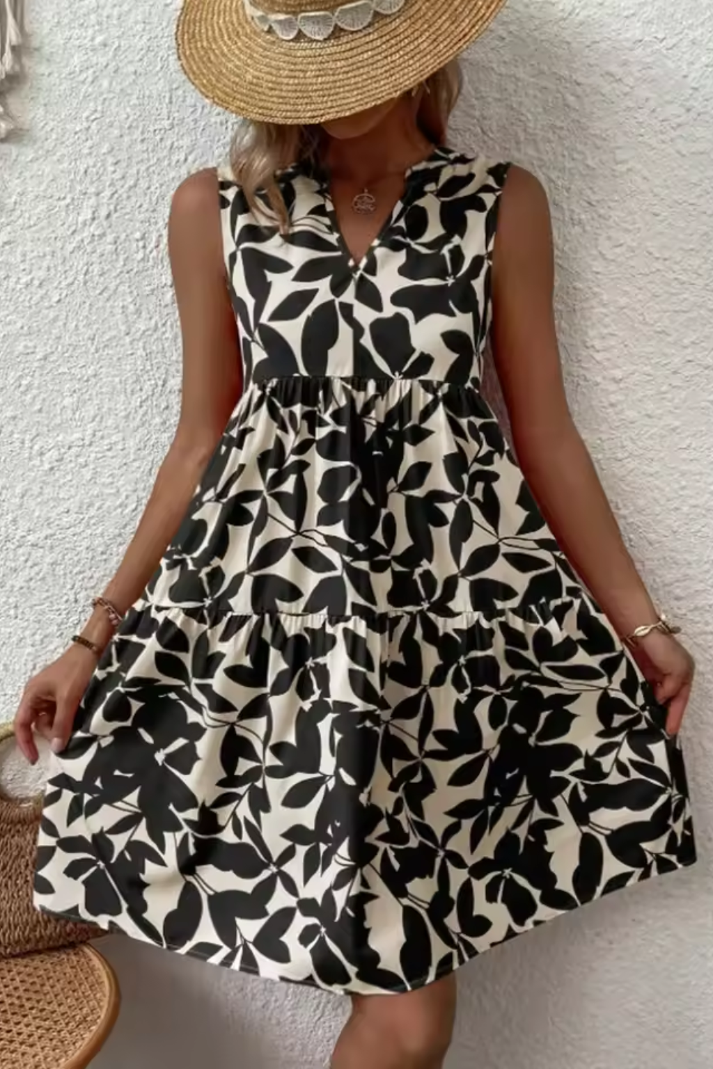 Amelia – Vestido midi bohemio sin mangas con escote en V para mujer