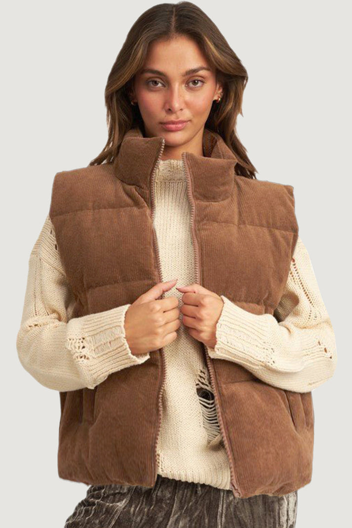GIADA – Chaleco acolchado de pana con cremallera para mujer