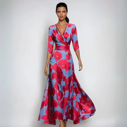 CAMILLA – Vestido maxi floral con escote en V y silueta fluida