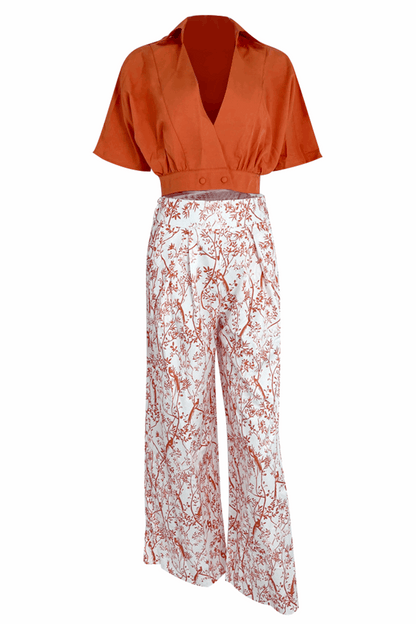 Conjunto tropical estampado de top y pantalón corto – TAHINYA