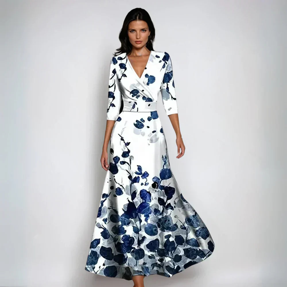 CAMILLA – Vestido maxi floral con escote en V y silueta fluida