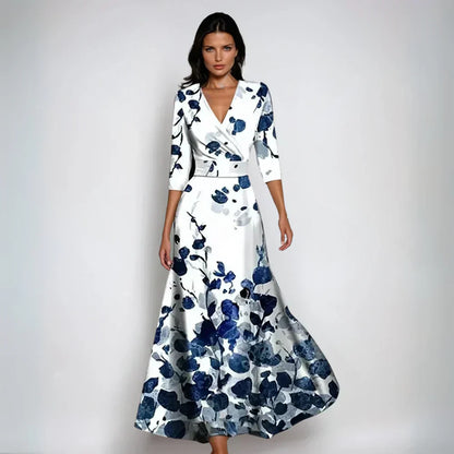CAMILLA – Vestido maxi floral con escote en V y silueta fluida